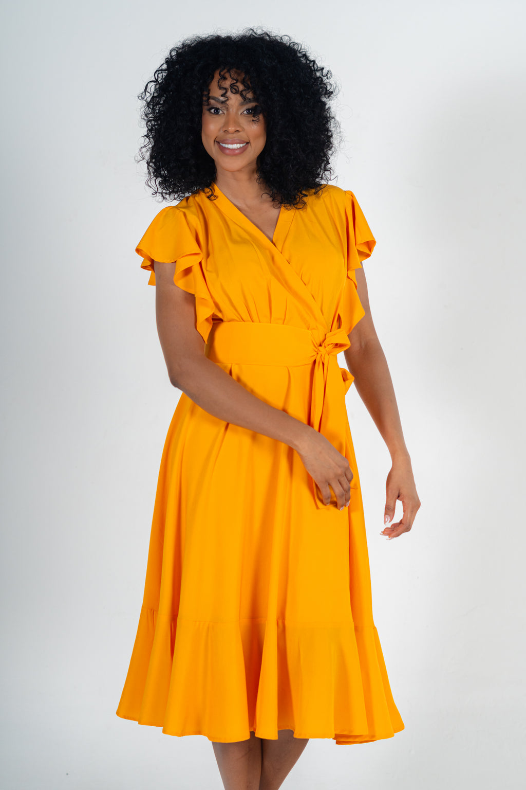 Vestido suelto cruzado Delicate - verde y amarillo