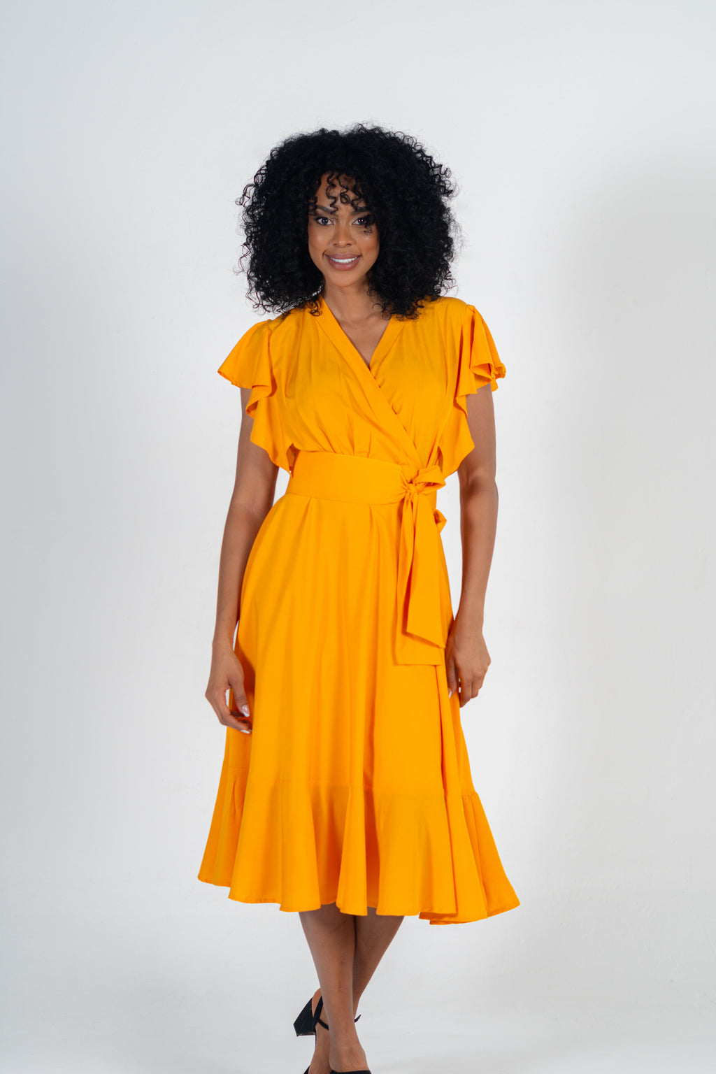 Vestido suelto cruzado Delicate - verde y amarillo