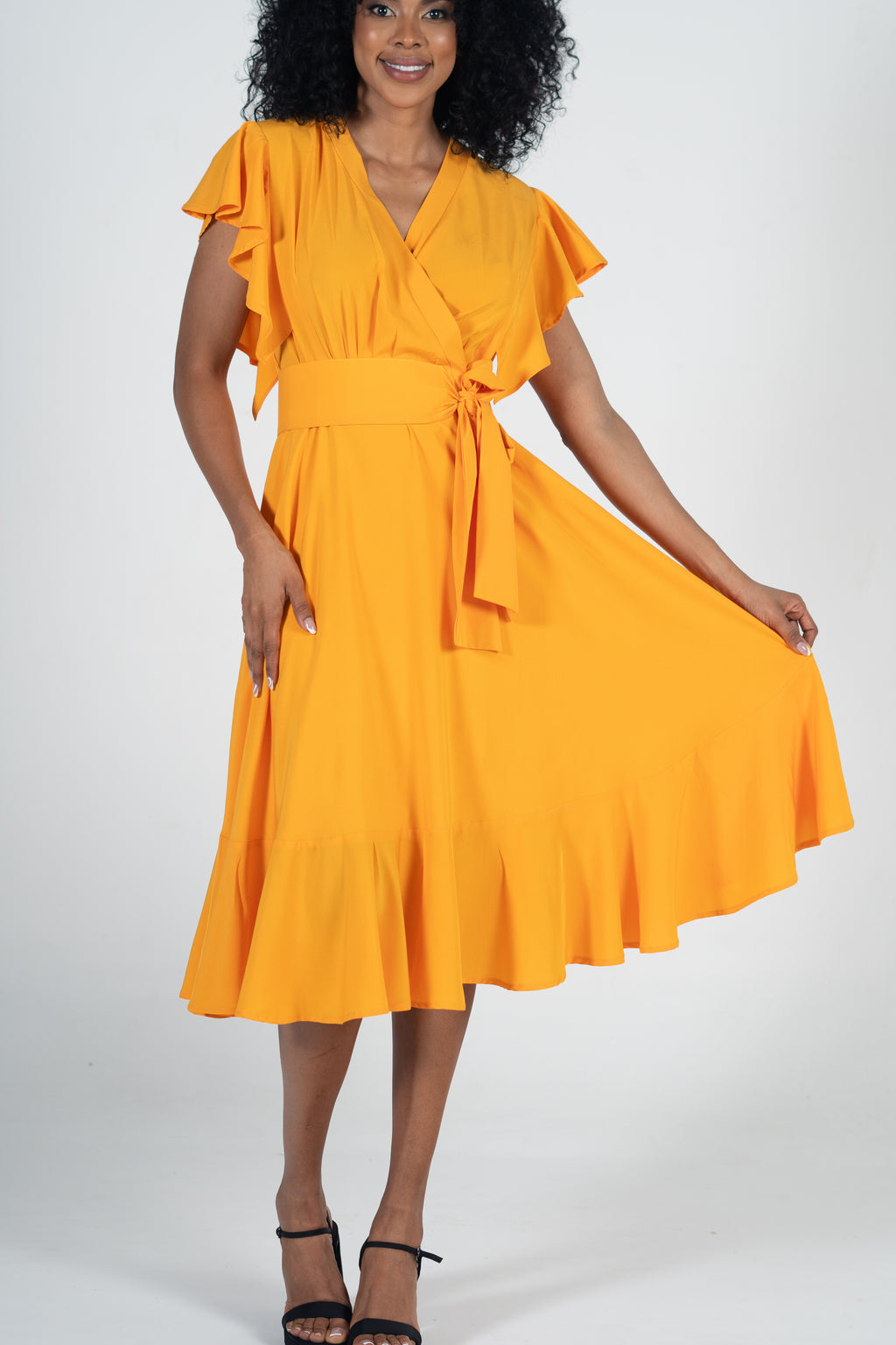 Vestido suelto cruzado Delicate - verde y amarillo