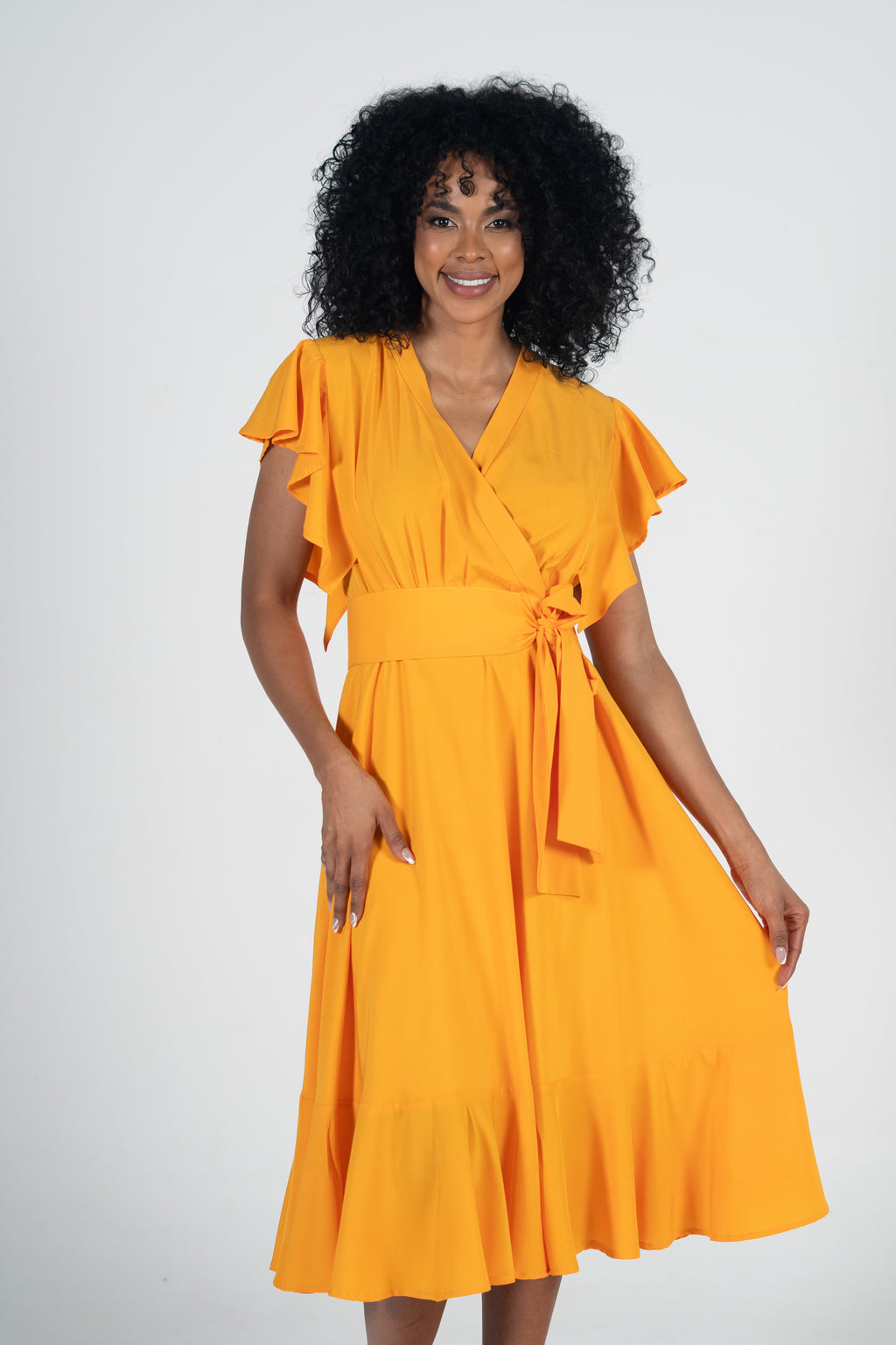 Vestido suelto cruzado Delicate - verde y amarillo